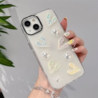 Voor iPhone 13 anti- Scratch telefoonhoes galvaniseren laser harten acryl + TPU telefoonhoes met pareldecor