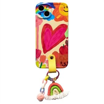 Voor iPhone 13 Zachte TPU-telefoonhoes Hartpatroon Schokbestendig mobiele telefoonhoes met regenboogdecor