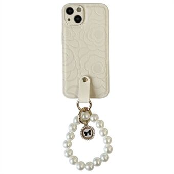 Voor iPhone 13 stofdichte telefoonhoes Camellia-patroon telefoonhoes TPU + PU lederen hoes met parelketting