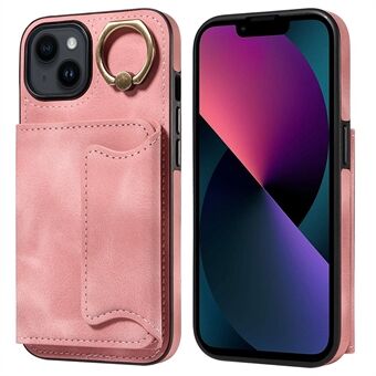001 Voor iPhone 13 6.1 inch PU Leer + TPU Kaarthouder Achterkant Ring Kickstand Telefoonhoesje