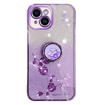 Mobiele telefoonhoes voor iPhone 13 6,1 inch, Ring Bloemenpatroon Glitter Bumpproof TPU Cover