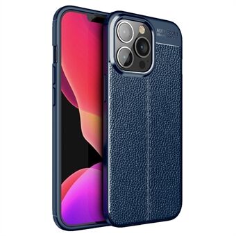 Litchi Texture Flexibele TPU Mobiele Telefoon Case Beschermhoes voor iPhone 13 Pro - Blauw