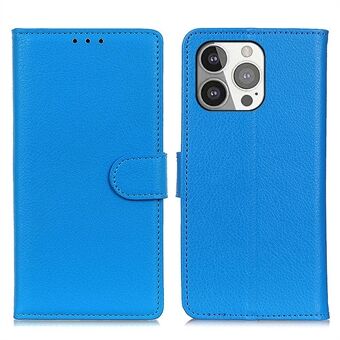 Allround bescherming Classic Litchi-textuur Leren Portemonnee Design Stand Case voor iPhone 13 Pro - Blauw