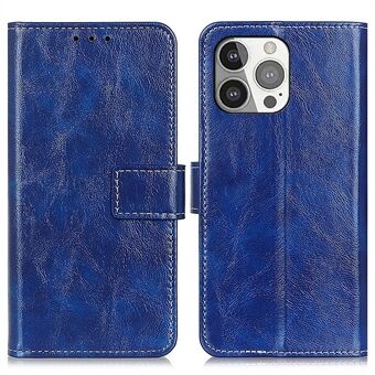 Crazy Horse Textuur Vintage Stijl Portemonnee PU Lederen Telefoon Cover Stand Case voor iPhone 13 Pro - Blauw