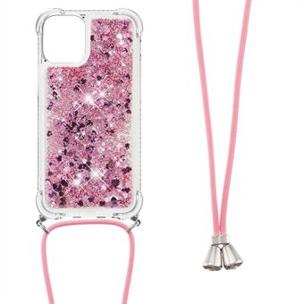 Drijfzand Shiny vloeibare glitter vloeibare vloeibare schokbestendige beschermende TPU-cover met riem voor iPhone 13 Pro 6.1 Inch