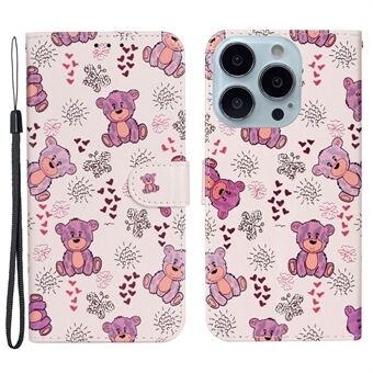 Glanzend PU-leren portemonnee-etui met reliëfpatroon Stand etui met polsband voor iPhone 13 Pro 6,1 inch