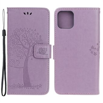 Owl Tree Imprint Wallet Stand Design PU lederen hoesbeschermer met polsband voor iPhone 13 Pro 6,1 inch