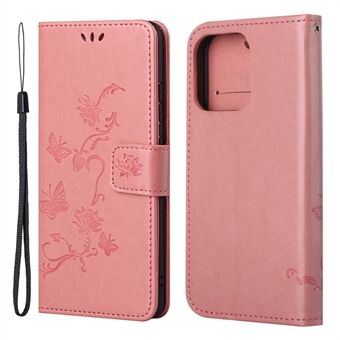 Opdruk Butterfly Flower Wallet Stand Telefoonhoes Cover voor iPhone 13 Pro