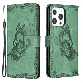 Opdruk Butterfly Flower PU lederen portemonnee Folio Flip Stand beschermhoes met magnetische polsband voor iPhone 13 Pro 6.1 Inch