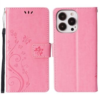 Goed beschermd PU-leer Vlinders Patroon Opdruk Portemonnee Kaartsleuven Stand Case voor iPhone 13 Pro 6.1 Inch