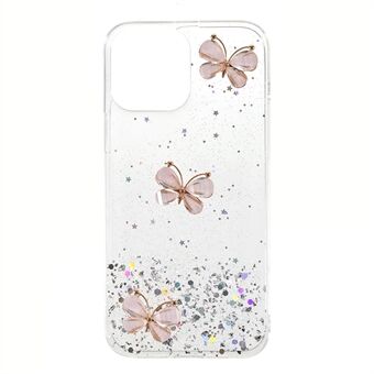 3D Vlinderpatroon Sprankelende Epoxy TPU Mobiele Telefoon Cover Shell voor iPhone 13 Pro 6,1 inch