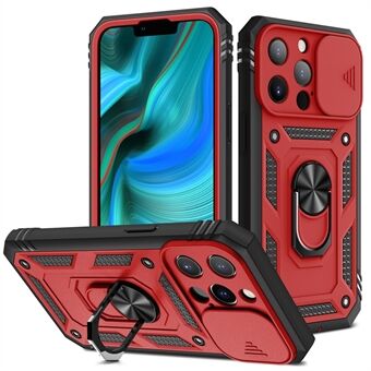 Anti-drop goed beschermd cameraschuifontwerp metalen standaard 3-in-1 TPU + pc-telefoonhoes voor iPhone 13 Pro - rood / zwart