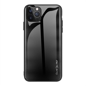 Carbon Fiber Textuur Ontwerp Gehard Glas Achterkant + TPU Edge Hybride Mobiele Telefoon Case voor iPhone 13 Pro - Zwart