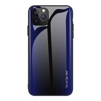 Koolstofvezeltextuurontwerp Achterkant van gehard glas + TPU- Edge hybride mobiele telefoonhoes voor iPhone 13 Pro - donkerblauw