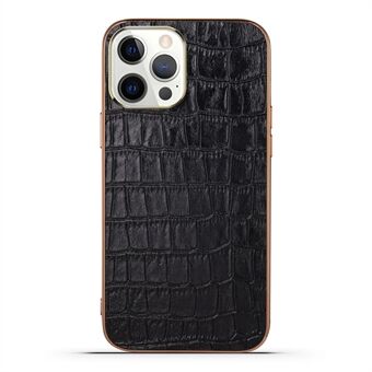 Krokodiltextuur Echt leer Gegalvaniseerd TPU-hoesje Anti-val telefoonhoesje voor iPhone 13 Pro 6.1 Inch