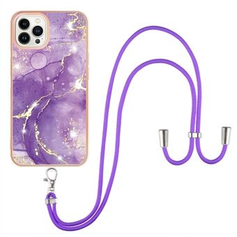 Krasbestendig IML IMD marmerpatroon gegalvaniseerd frame TPU-telefoonhoes met verstelbaar snoer voor iPhone 13 Pro 6,1 inch