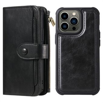 Afneembare innerlijke lederen gecoate telefoonhoes vintage stijl horizontale/verticale flip lederen schaal met zakontwerp voor iPhone 13 Pro - zwart