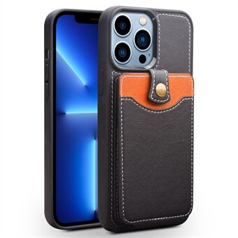 QIALINO Zakelijke Stijl Kaartsleuven Koeienhuid Leer Gecoate TPU Telefoon Case Shell voor iPhone 13 Pro 6.1 Inch - Zwart