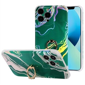 Ring Kickstand Marble IMD Laser TPU + PC Anti-drop Hybrid Phone Cover voor iPhone 13 Pro 6.1 inch