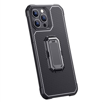 Carbon Fiber Textuur Opvouwbare Kickstand Ontwerp TPU Anti-kras Beschermende Telefoon Cover voor iPhone 13 Pro 6.1 Inch