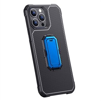 Carbon Fiber Textuur Opvouwbare Kickstand Ontwerp TPU Anti-kras Beschermende Telefoon Cover voor iPhone 13 Pro 6.1 Inch