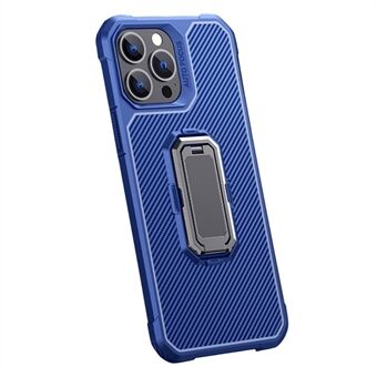 Carbon Fiber Textuur Opvouwbare Kickstand Ontwerp TPU Anti-kras Beschermende Telefoon Cover voor iPhone 13 Pro 6.1 Inch