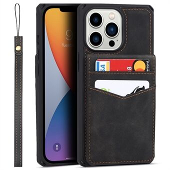 Verticale flip-kaartsleuven Ontwerp knoopsluiting Skin-touch Goed beschermde PU-leer gevoerde TPU-telefoonhoes met standaard voor iPhone 13 Pro 6,1 inch