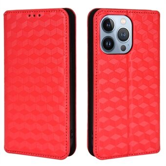3D Rhombus gedrukte magnetische automatisch sluitende PU lederen hoes + zachte TPU binnenste telefoonhoes met Stand voor iPhone 13 Pro 6.1 inch