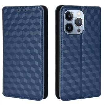 3D Rhombus gedrukte magnetische automatisch sluitende PU lederen hoes + zachte TPU binnenste telefoonhoes met Stand voor iPhone 13 Pro 6.1 inch