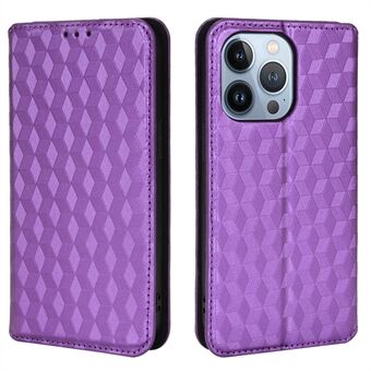 3D Rhombus gedrukte magnetische automatisch sluitende PU lederen hoes + zachte TPU binnenste telefoonhoes met Stand voor iPhone 13 Pro 6.1 inch