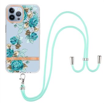 Voor iPhone 13 Pro 6.1 inch YB IMD-9 Serie Bloem Patroon IMD Galvanisatie Protector Soft TPU Modieuze Telefoon Cover met koord