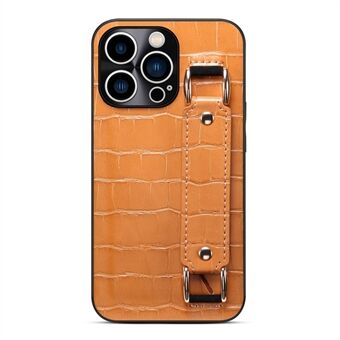 For iPhone 13 Pro 6.1 inch DW PU Leather Coated TPU Case Crocodile Texture Hand Strap Kickstand Card Holder Slot Cover