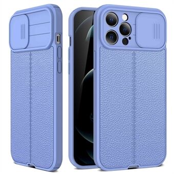 For iPhone 13 Pro 6.1 inch Litchi Texture Anti-fingerprint Slide Camera Cover PC+TPU Cell Phone Case