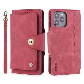 POLA for iPhone 13 Pro 6.1 inch 010 9 Card Slots PU Leather Phone Case with Wallet Stand and Wrist Strap Buckle Closure Cover