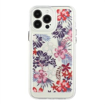 Flower Series for iPhone 13 Pro 6.1 inch Electroplated Metal Buttons Flower Pattern Printed 2mm Thickened Anti-fall Acrylic+TPU Phone Case