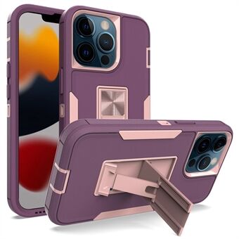 For iPhone 13 Pro 6.1 inch Shockproof PC + TPU Hybrid Phone Cover with Integrated Kickstand Car Mount Metal Sheet Case