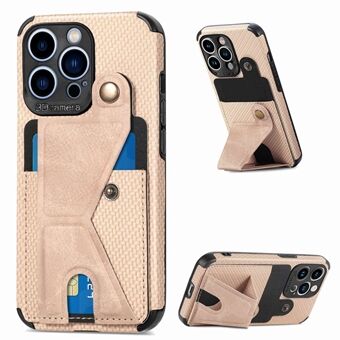 K-shape Kickstand Leather Coated TPU Case for iPhone 13 Pro 6.1 inch, Carbon Fiber Texture Phone Cover with Card Holder and Built-in Metal Sheet