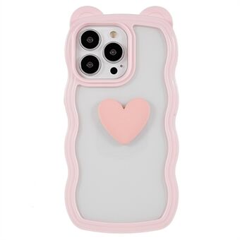 Afneembare 2-in-1 telefoonhoes voor iPhone 13 Pro 6,1 inch, schattige beer oor decor hartvormig patroon PC + TPU mobiele hybride hoes