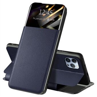 Voor iPhone 13 Pro 6.1 inch View Window PU Leather Stand Cover Card Slot Flip Folio Phone Case: