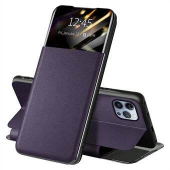 Voor iPhone 13 Pro 6.1 inch View Window PU Leather Stand Cover Card Slot Flip Folio Phone Case: