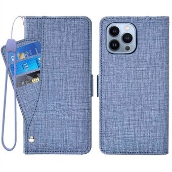 Voor iPhone 13 Pro 6.1 inch Jean Doek Textuur Leer + TPU Beschermende Telefoon Case Portemonnee Stijl Roterende Kaartsleuf Ontwerp Cover met Stand