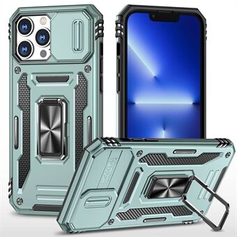 Voor iPhone 13 Pro 6.1 inch Slide Camera Cover Anti-vingerafdruk Telefoon Case PC + TPU Ring Kickstand Mobiele telefoon Shell: