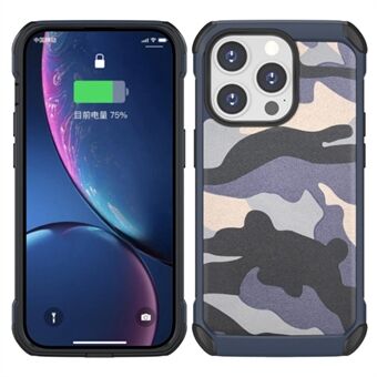 Voor iPhone 13 Pro 6.1 inch Fall Proof Camouflage Patroon PU Leer Gecoate Telefoon Achterkant met Airbag ABS + PC Beschermhoes