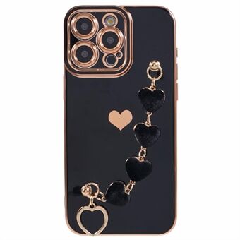 Voor iPhone 13 Pro hoesje met elektroplating rand en hartpatroon TPU telefoonhoesje met band