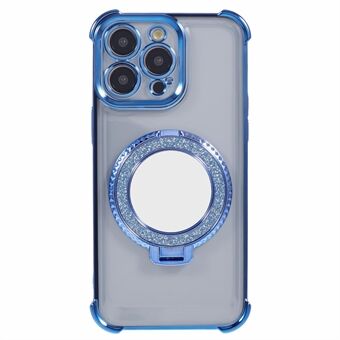 Voor iPhone 13 Pro 6.1 inch zijden hartpatroon hoesje met een standaard en spiegel.