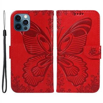 Voor de iPhone 13 Pro Leren Hoesje met vlinderafdruk, staander en portemonnee telefoonhoesje.