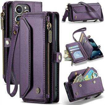 CASEME C36-serie voor iPhone 13 Pro-hoesje met 7 kaartsleuven, lederen portemonnee, schokbestendige telefoonhoes met crossbody-koord