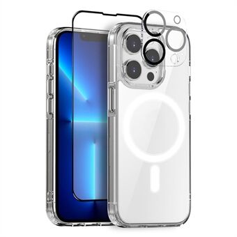 NORTHJO Voor iPhone 13 Pro PC+TPU Transparante Telefoonhoes met Gehard Glas Folie + Lensbeschermer, Compatibel met MagSafe