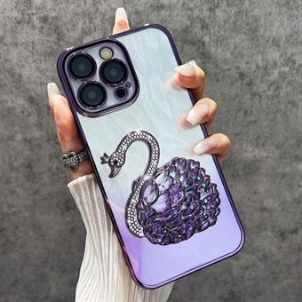 Voor iPhone 13 Pro hoesje Veer Garen Textuur Drijfzand Zwaan TPU Telefoonhoes met Glazen Lens Folie