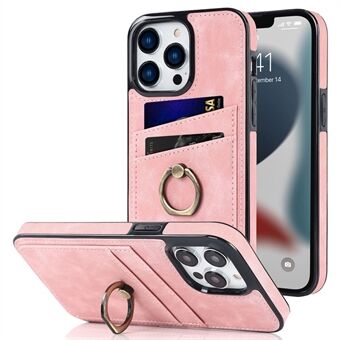 Voor iPhone 13 Pro 6.1 inch Kaarthouder Retro PU Leer Gecoat TPU Cover Ring Houder Kickstand Telefoon Case: